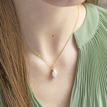 Gold Plated Rhombus Pearl Pendant Necklace, 4 of 12