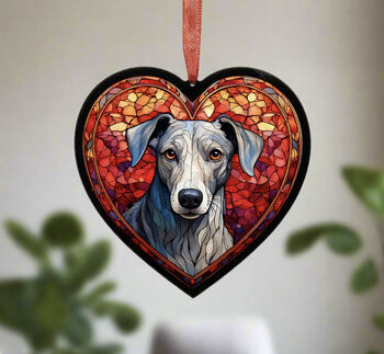 Whippet Stained Glass Effect Heart Suncatcher, 4 of 7