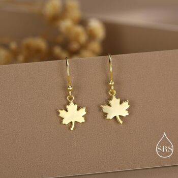 Sterling Silver Maple Leaf Drop Hook Earrings, 6 of 11