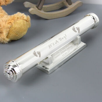 New Baby Boy Gifts Birth Certificate Holder Silver Plated, 3 of 7