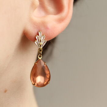 Rose Peach Art Deco Drop Earrings, 3 of 6