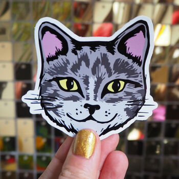 Three Cute Cat Face Vinyl Stickers, 5 of 7