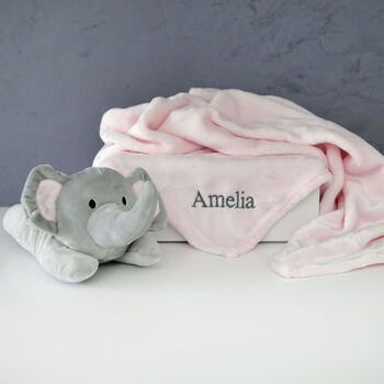 Personalised White Baby Gown, Elephant And Blanket Pink, 3 of 9