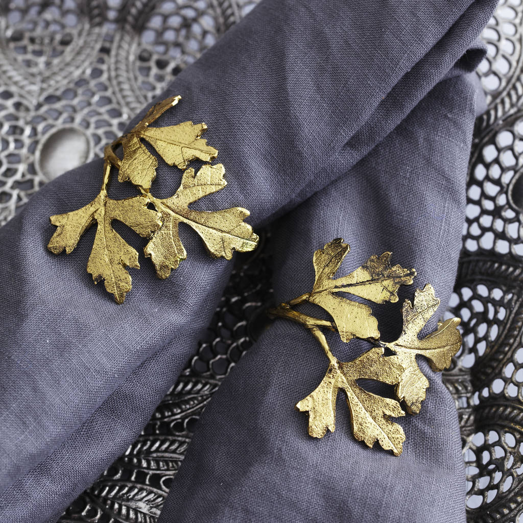 Set Of Four Gold Leaf Napkin Rings By Primrose & Plum