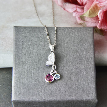 Mother And Child Birthstone Leaves Necklace, 3 of 12