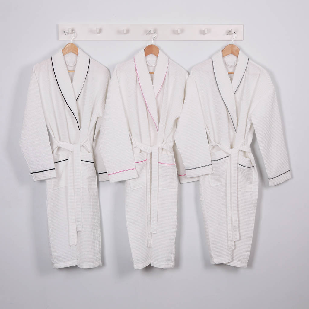 personalised wedding waffle dressing gown with piping by duncan stewart