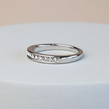 Inlaid Crystal Simple Silver Band Ring, 3 of 4