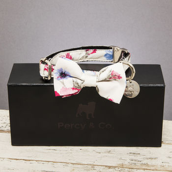 The Disley White And Pink Floral Dog Collar Bow Tie, 2 of 5
