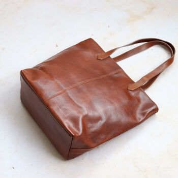 Leather Shopper Tote Bag, Tan, 4 of 6