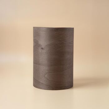 Tall Dark Walnut Table Lamp With A Wooden Light Shade, 10 of 11