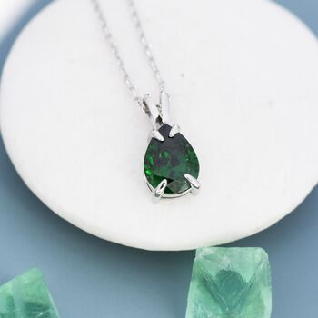 Sterling Silver Emerald Green Pear Cut Cz Necklace, 2 of 12