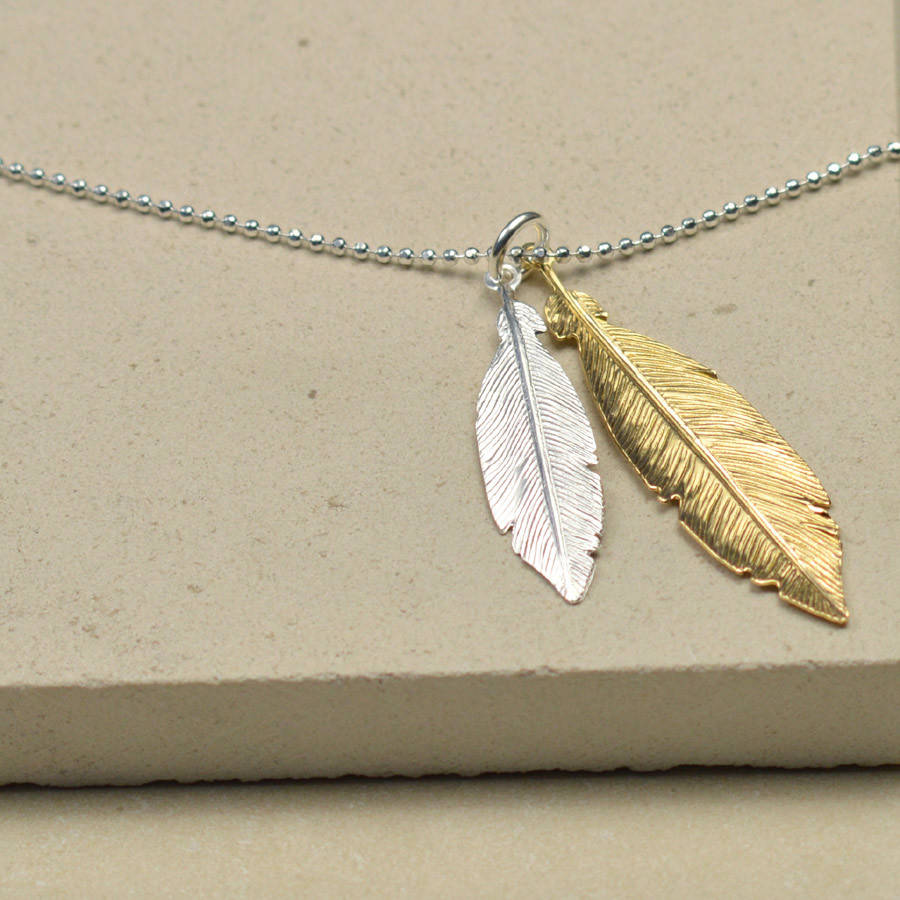 two tone silver feather necklace by tigerlily jewellery ...