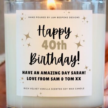 40th Birthday Gift, Personalised Happy 40th Birthday Candle, 4 of 5