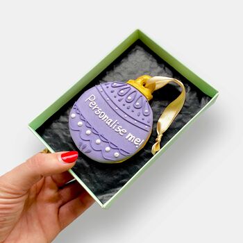 Vegan Personalised Purple Bauble Letterbox Cookie, 3 of 9