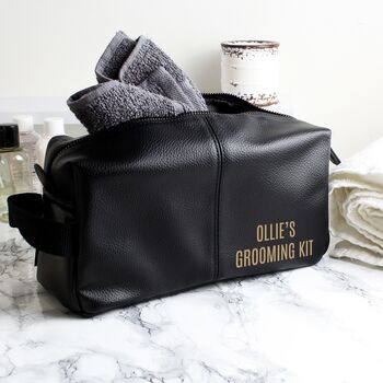 Personalised Luxury Black Leatherette Wash Bag, 2 of 5