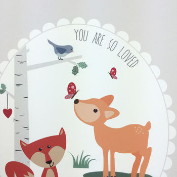 'You Are So Loved' Personalised Woodland Nursery Print, 5 of 6