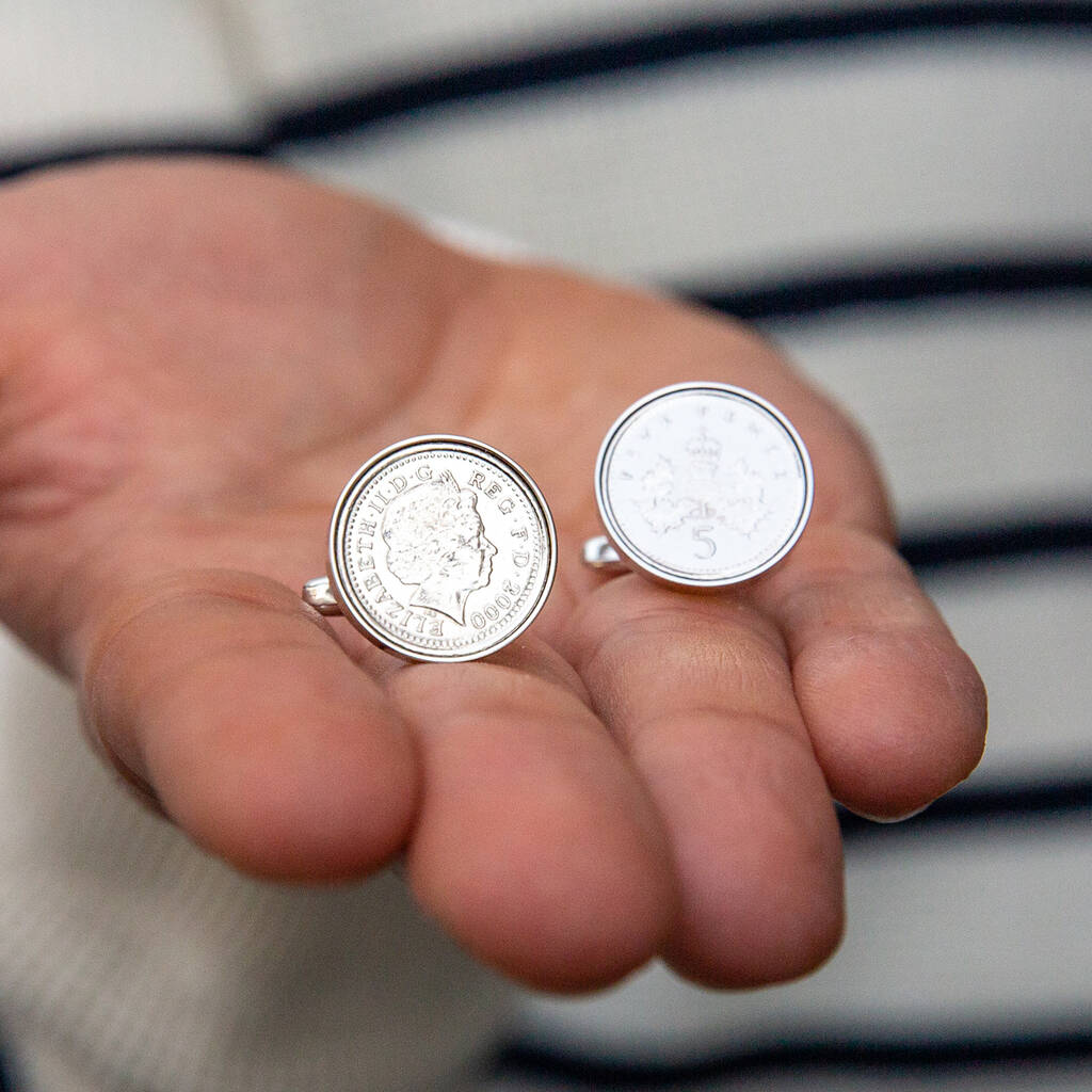 Image of Five Pence 5p Year Coin Cufflinks 1996 To 2003