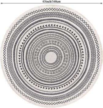 Cotton Round Rug Grey Area Rug With Tassels, 10 of 10
