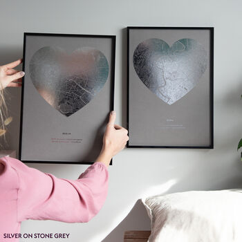 Two Hearts Personalised Metallic Map Pair Of Prints, 2 of 7