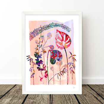 Pink Tropical Flower And Leaf Art Print, 5 of 8