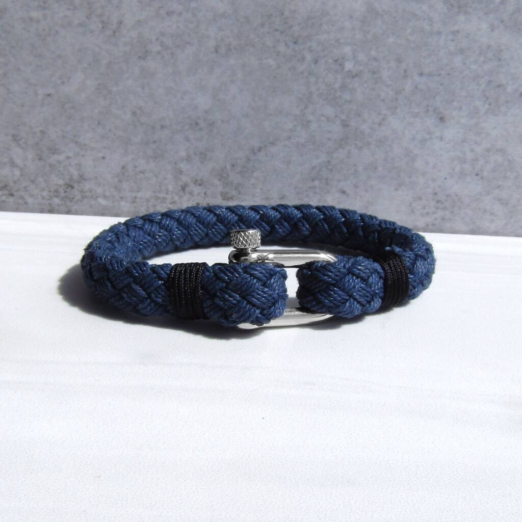Men's Nautical Shackle And Thick Navy Rope Bracelet, 1 of 3