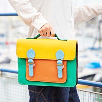 Multicoloured Recycled Leather Satchel, 10 of 11