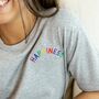 Kids Happiness Rainbow Embroidered T Shirt Grey, thumbnail 2 of 4