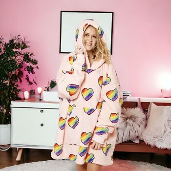 Giant Thick Fluffy Love Hearts Hoodie Blanket, 3 of 5