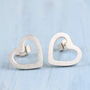 Silver Heart Earrings. Geometric Studs, thumbnail 7 of 10