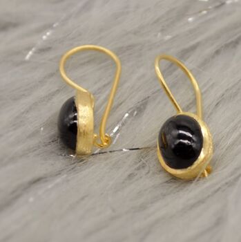Black Onyx Gold Plated Sterling Silver Drop Earrings, 2 of 6