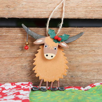 Christmas Highland Cow Coo Hanging Tree Decoration, 2 of 4