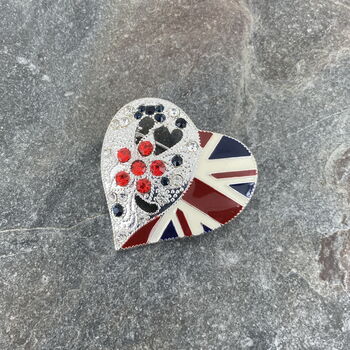 British Union Jack Heart Brooch With Crystals, 3 of 4
