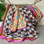 Silky Multicolour Retro Print Scarf With Pink Border, thumbnail 1 of 3