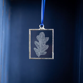 Oak Leaf Hand Engraved Glass Hanging Decoration, 5 of 7