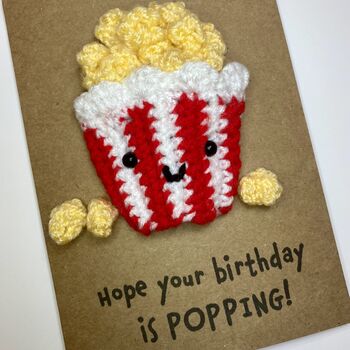 Popcorn Lover Crochet Birthday Card Handmade, 6 of 7
