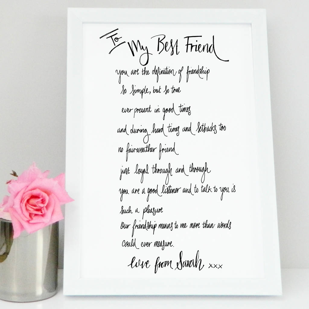 Best Friend Poem Gift By De Fraine Design London
