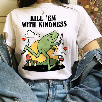 'Kill Em With Kindness' Cute Frog Tshirt, 3 of 8