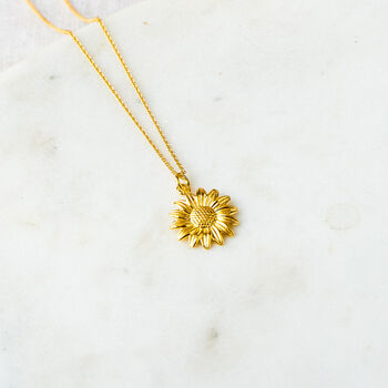 Gold Plated Sterling Silver Sunflower Necklace, 2 of 8