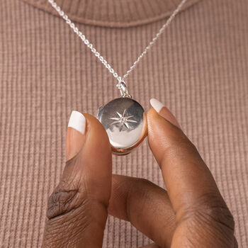 Personalised Large Star Oval Locket In Sterling Silver, 7 of 12