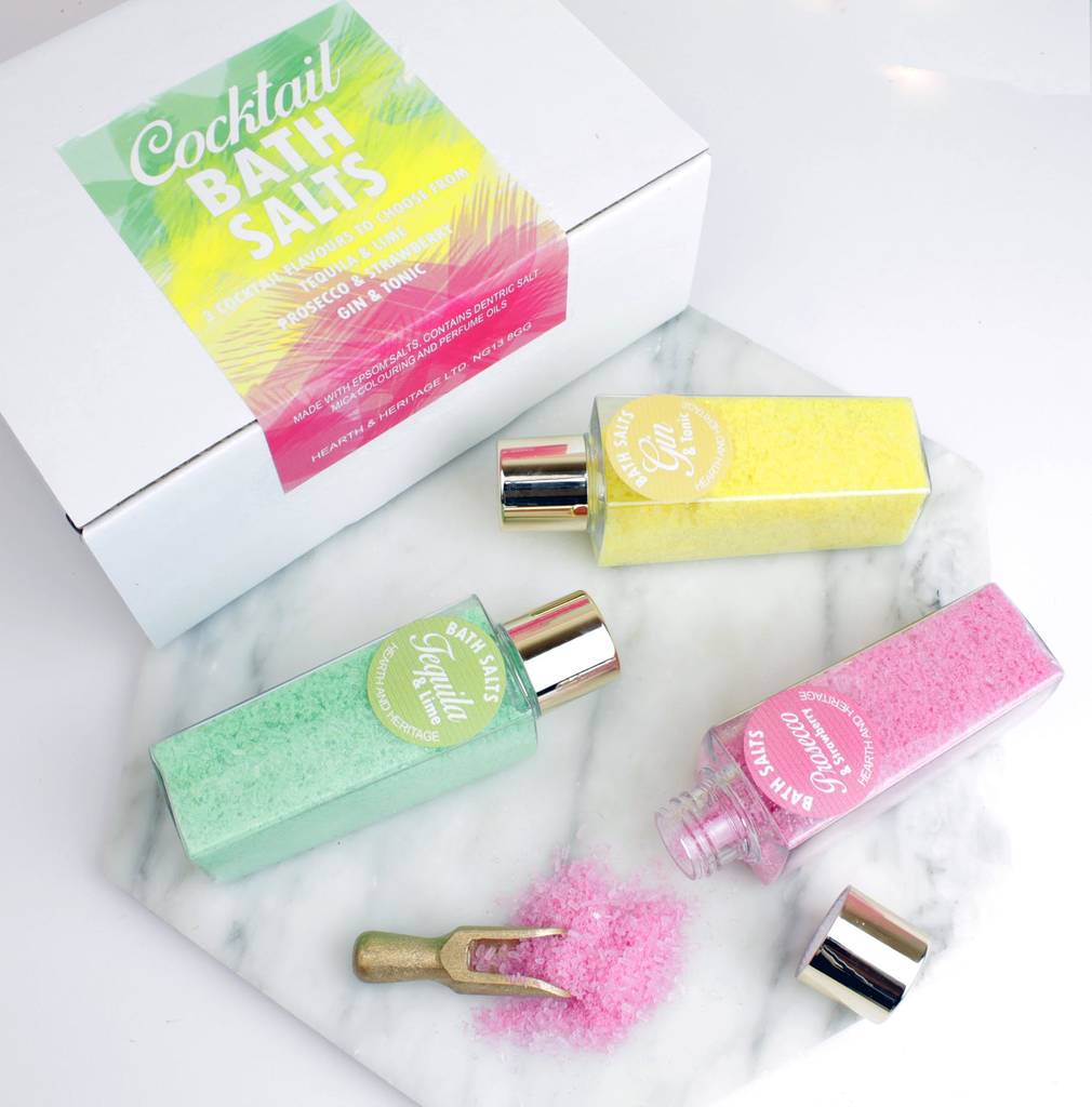 cocktail bath salts set of three in gift box by hearth & heritage