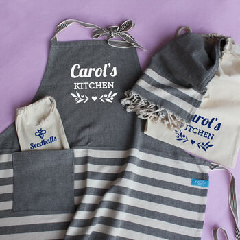 Personalised Cotton Kitchen Apron, Tea Towel, 3 of 12