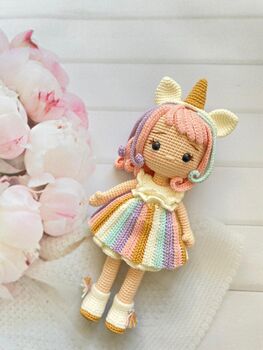 Handmade Crochet Unicorn Doll, Knit Doll, 3 of 12
