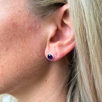 Barcelona February Amethyst Birthstone Stud Earrings, 2 of 4