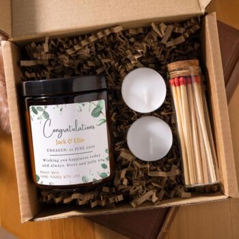 Engagement Gift Set For Couple, Personalised Congratulations Soy Wax Candle, 2 of 6