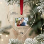 Personalised Couples 1st Christmas Acrylic Hanging Decoration Heart Bauble, thumbnail 1 of 5