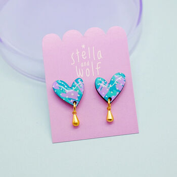 Colourful Abstract Heart Drop Earrings, 7 of 11