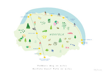 Peddars Way And Norfolk Coast Path Route Map Art Print, 3 of 3