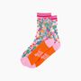 Ditsy Floral Combed Cotton Sheer Pop Socks In Orange, thumbnail 3 of 4