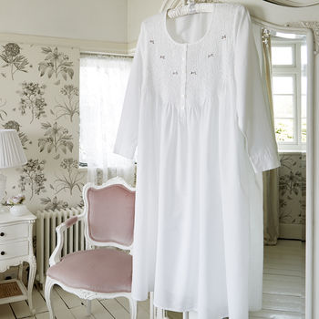 White Cotton Victorian Nightdress Smocked, 8 of 12
