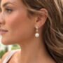 Pearl Drop Bezel Set Moissanite Drop Earrings In 14k Gold Sterling Silver, thumbnail 8 of 12